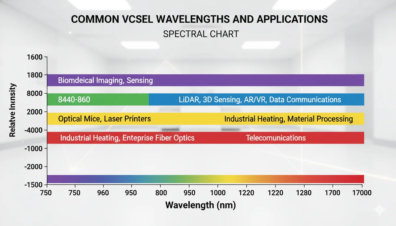 VCSEL wavelength ranges and corresponding applications